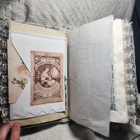 Black/White Lace/Victorian Junk Journal,  9.5 x 6 x2.5 - Picture 2 of 9